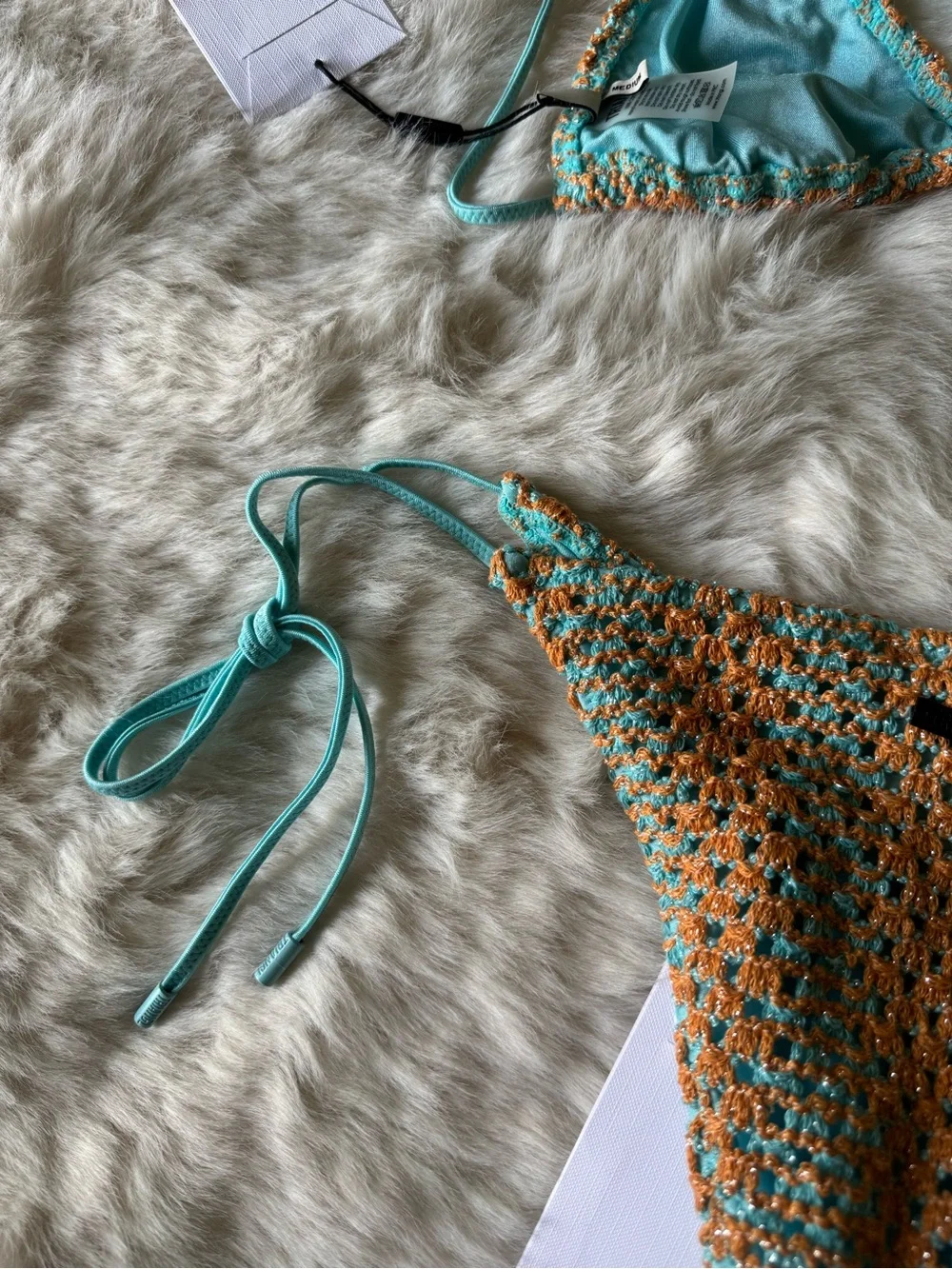 triangl swimwear Crochet Tie-Side Bikini in Turquoise and Tan